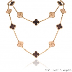 Van Cleef & Arpels Rose Gold Limited Edition Vintage Alhambra Bois D amourette 20 Motif Necklace